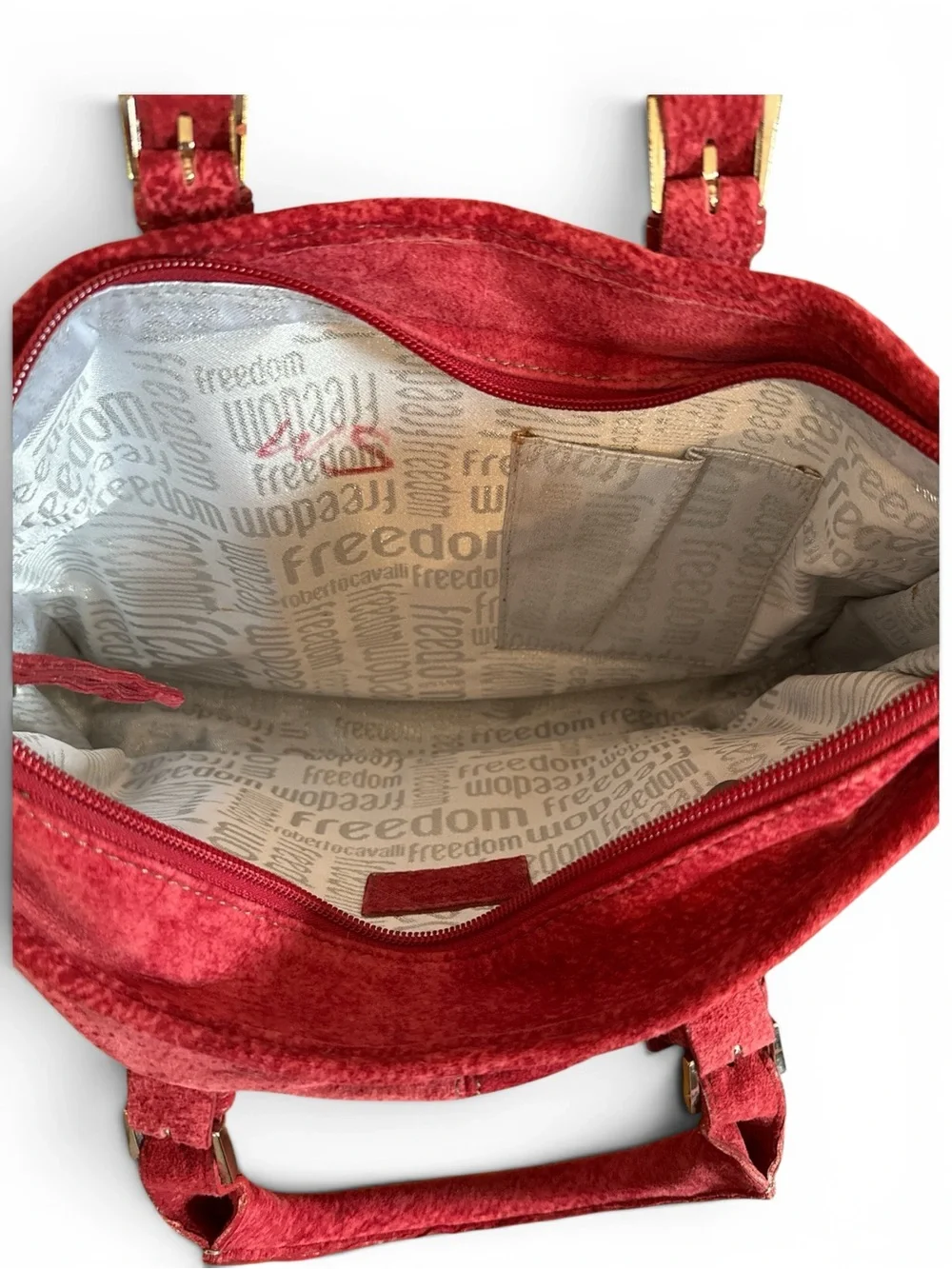 Roberto Cavalli Red Suede Tote with Dual Handles